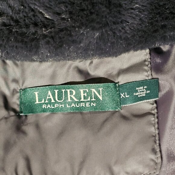 Ralph Lauren Faux-Fur-Trimmed Hooded Puffer Coat Women Size XL Charcoal - Picture 5 of 13
